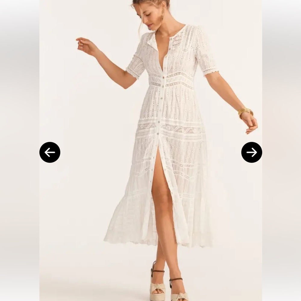 NWT $595 LoveShackFancy Medina Victorian Maxi White Lace Dress 2PC Size 2